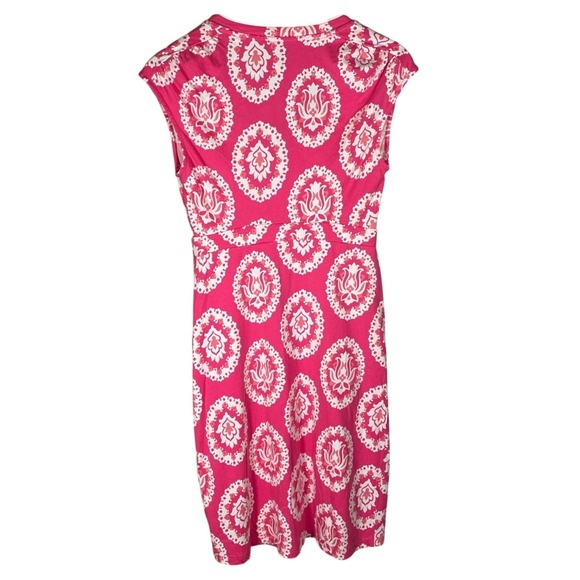 Boden Midi Dress Pink Cap Sleeve White Summer Beachy Resort Wear Pockets Size 6 - Picture 2 of 5